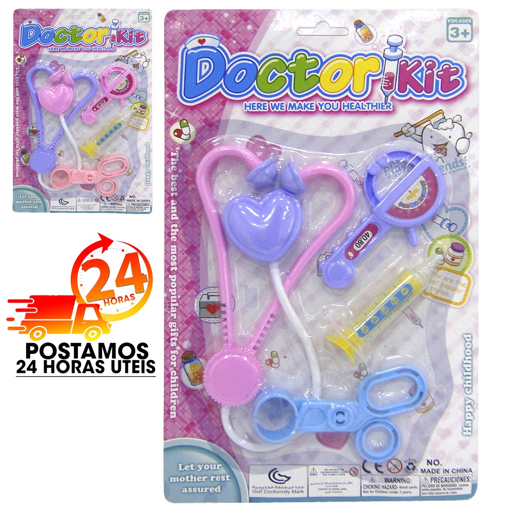Kit Médico brinquedo infantil Cartela com 4 Peças Doctor menina menino