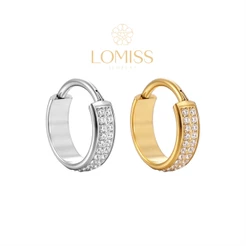 Piercing Orelha Nariz Argola Aço Cirúrgico Clik 2 Fileiras Zircônia Cravejadas《Lomiss piercing》