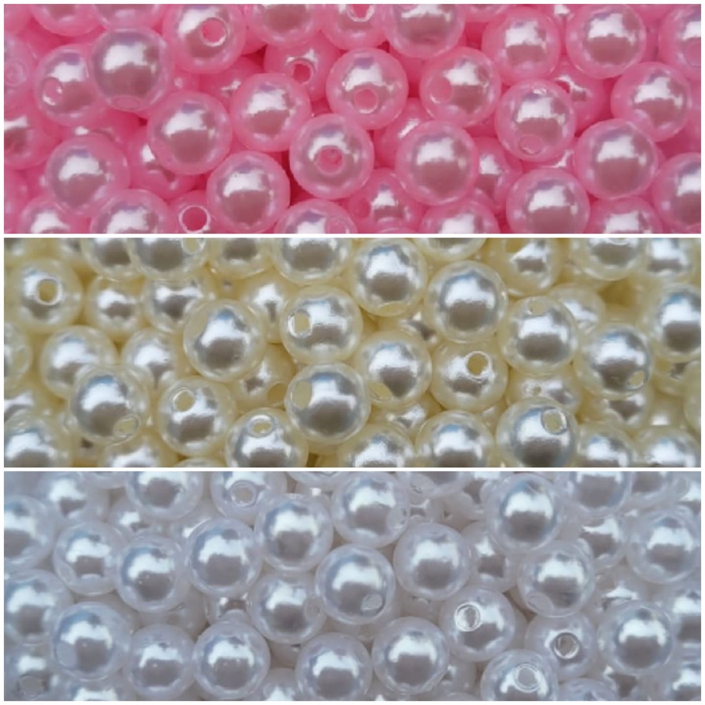 Perola Inteira 8mm ABS com Furo Passante Entremeio Bijuteria Miçanga