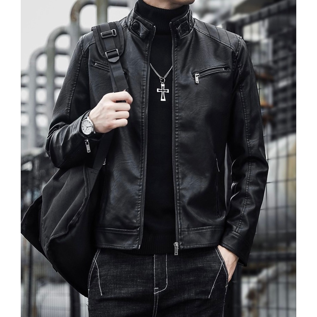Jaqueta De Couro Masculina Executivo Luxo Moderna Resistente Motoqueiro Slim fit