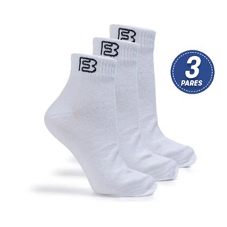 Kit 3 Pares Meia FB Masculina Brancas Cano Curto 39-43 Punho Reforçado Meias Esportivas