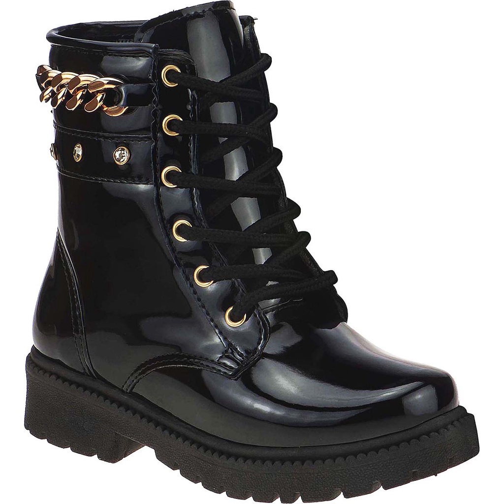 Bota Coturno Infantil Menina Corrente Verniz
