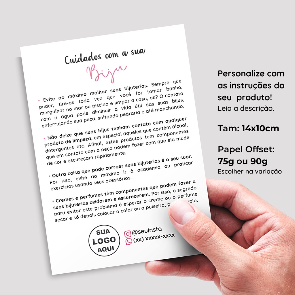 Folheto ou Bloco de 100 ou 50 folhas de Instruções ou Cuidados Personalizado para o seu nicho em Oferta na Shopee