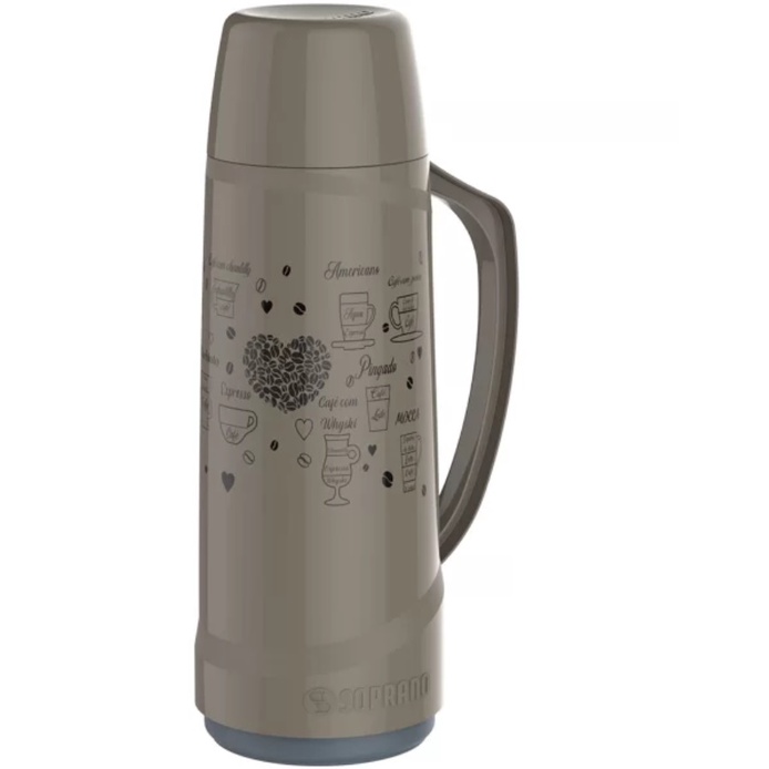GARRAFA TÉRMICA COM TAMPA CRISTAL 1 LITRO - DECORADA CAFÉ - SOPRANO FENDI