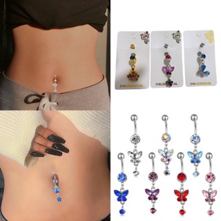 Piercing de Umbigo com pingente Pedra Strass Colorido Em Aço