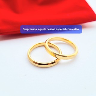 Par de aliança alianças 3mm Chanfrada banho de ouro 18k Casamento e Saquinho (COD-44)