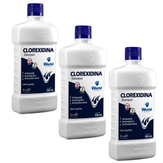 KIT C/3 UND SHAMPOO WORLD CLOREXDINA 500ML - USO VETERINARIO em Oferta na Shopee