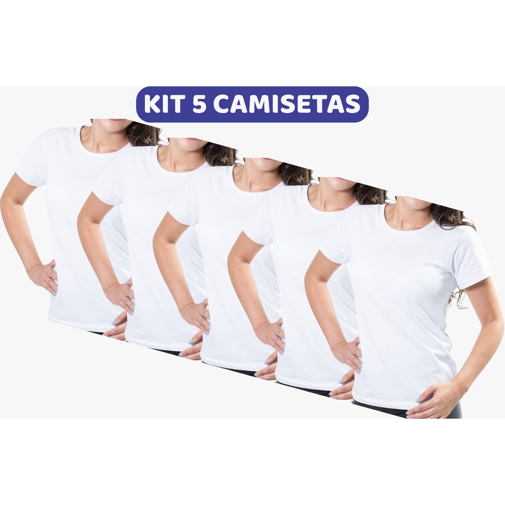 Kit 5 Camisetas Brancas Baby Look Malha Fria (PV) em Oferta na Shopee