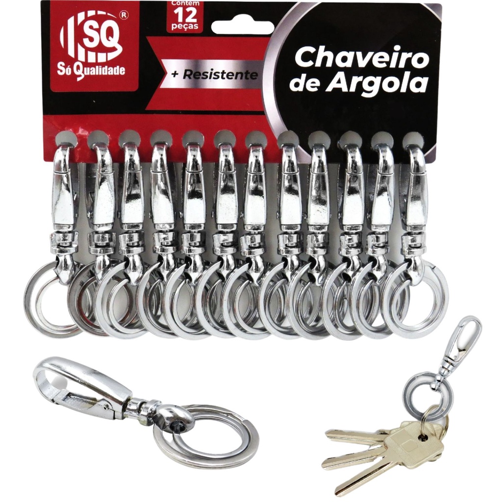 12 Chaveiros Argola Dupla Resistente Organizador De Chaves Promoção