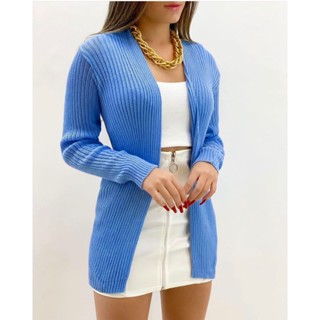 Cardigan feminina aberto Kimono Com bolso