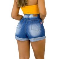 Bermuda Short Feminino Jeans Short Curto Jeans Rasgado 100% Algodão