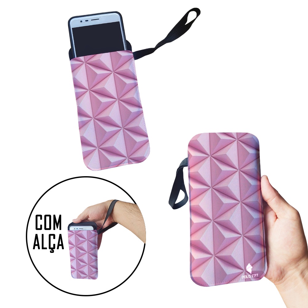 Capinha Celular Case Proteção Neoprene Universal compátivel com todas as marcas Piramedes Rosa Back