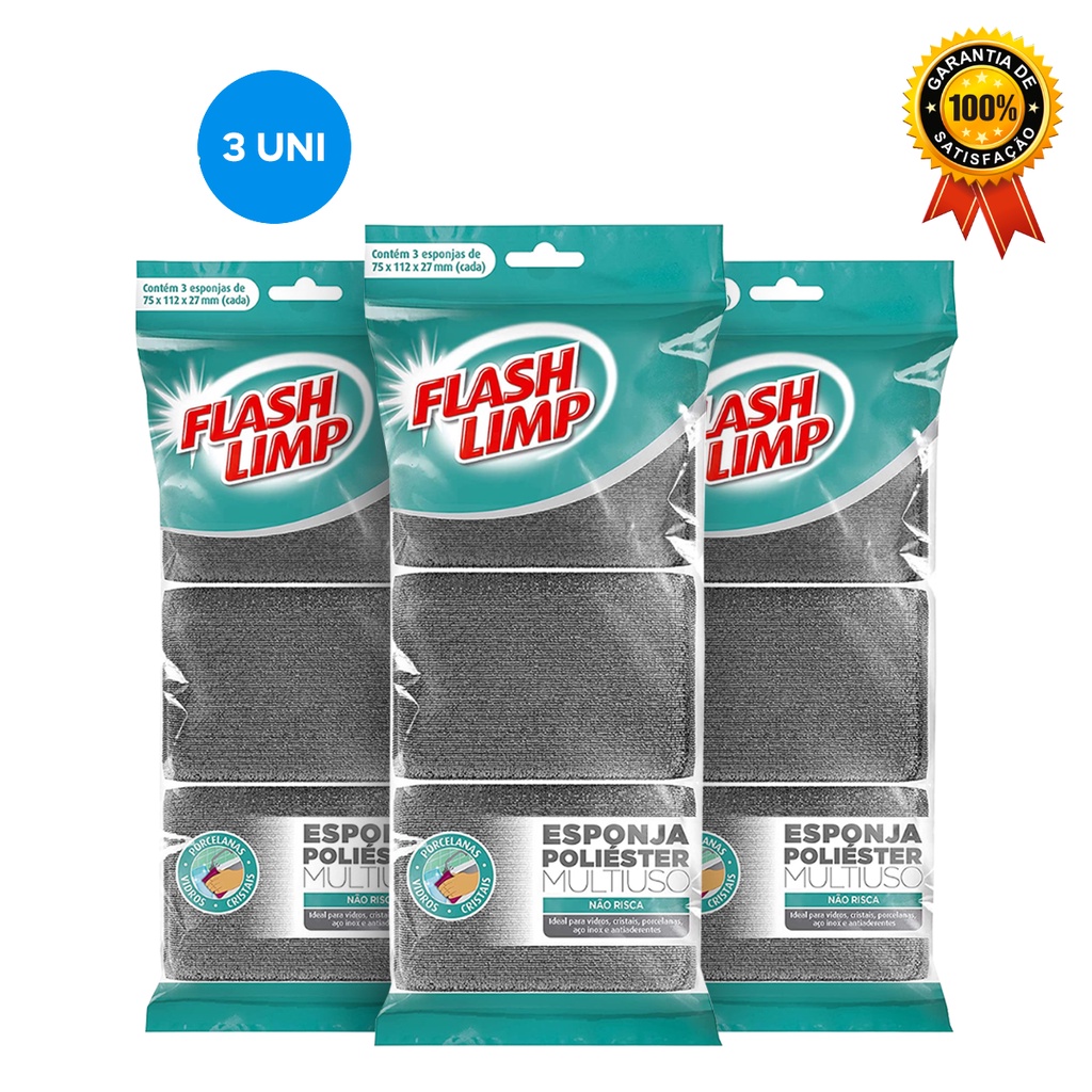 Esponja Poliester 3 Pcs Kit 3 Uni EP1416-3P-3UNI Flash limp em Oferta na Shopee