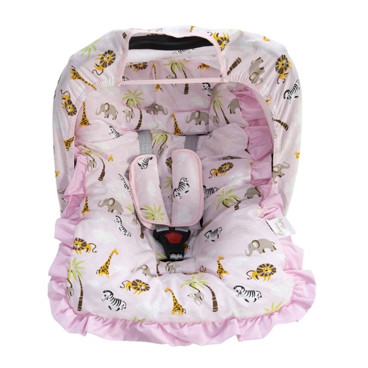 Kit completo para Bebê Conforto, Capa + Protetor de Cinto + Capota, 4 Peças, Rosa, Animais, Menina