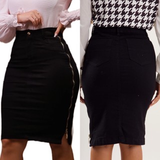 Saia Moda Evangélica Zíper Lateral Preta 7PALLAS