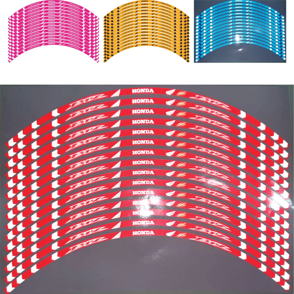 Adesivo refletivo de roda moto Honda Biz Rosa, vermeho, Azul e Amarelo em Oferta na Shopee
