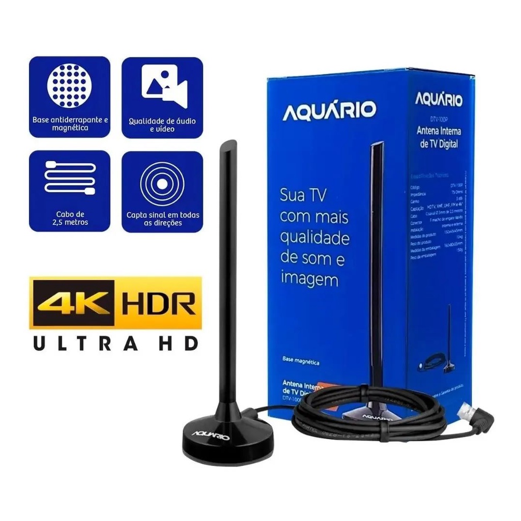 Antena Digital Interna Tv Full Hd C/ Imã Antiderrapante Aquário Dtv-100P ENVIO IMEDIATO