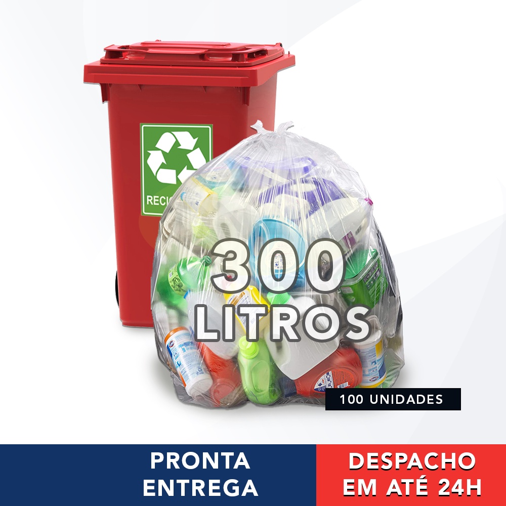 Saco Transparente 300 Litros Grande Para Lixo 117x130cm 4 Micras Para Coleta Seletiva Com 100 Unidades - DNAC