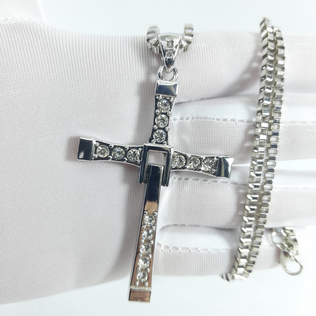 Colar Cordão Cruz  Aço Inox 70cm Articulado Grande