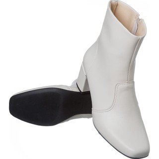 Coturno Feminino Confortável Salto Alto Grosso Bota Bico Quadrado Off White Fashion Macia Zíper Botinha Blogueira Square
