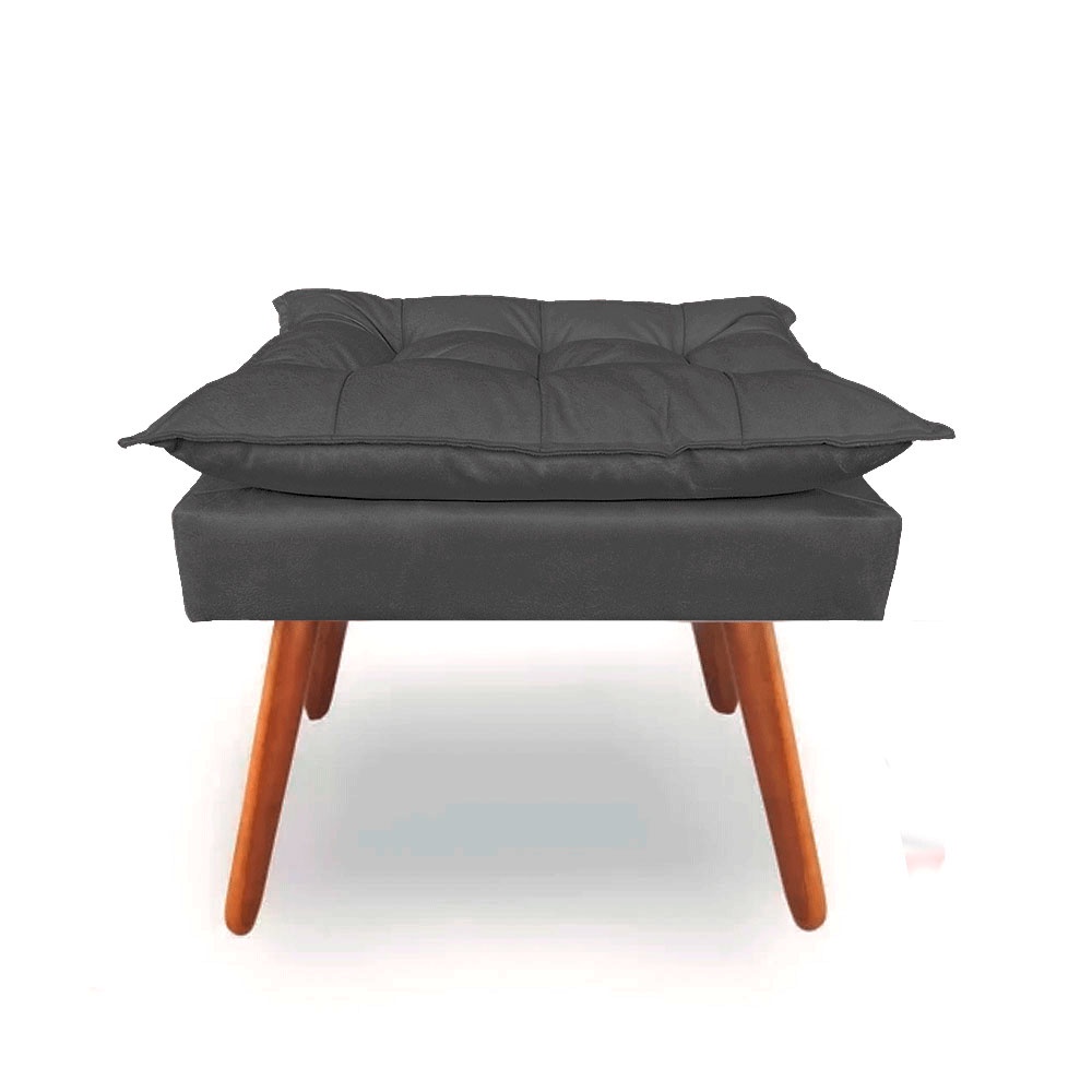 Puf Puff Banco Opala Decorativo Pés Palitos Suede Cinza