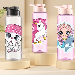 Garrafinha Água Squeeze Menina Unicórnio,Sereia,Gatinha 750ml Gliter Rosa Linda Charme Novidade Oferta Livre de BPA