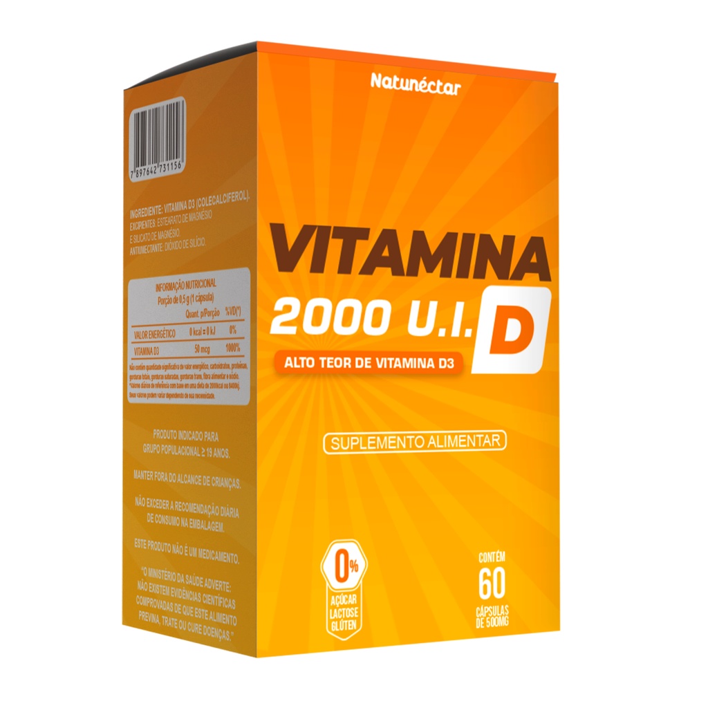 Vitamina D 500mg 2.000 UI 60 Cápsulas Vitamina do Sol - Natunéctar