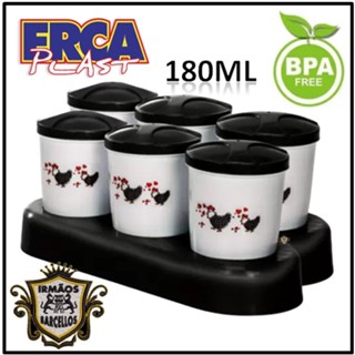 Kit 6 Porta Condimentos e Temperos Com Base 180ML - Mini Potes Plástico Utensílios De Cozinha Erca