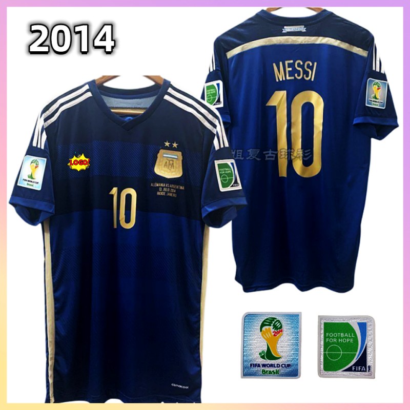 Retrô 2014 World Cup Final Argentina away jersey No. 10 Messi camisa de futebol retro de manga comprida manga curta Camisa de time