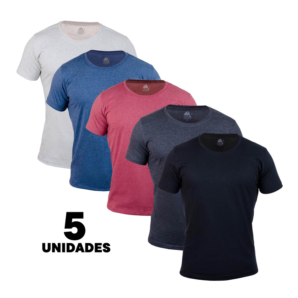 Kit 5 Camisetas Masculinas Básicas Lisas Camisa Gola Redonda em Malha Algodão Premium