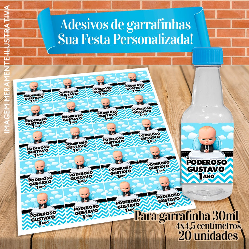 20 Adesivos Para Garrafinhas 30ml Personalizados 4x4,5cm Poderoso Chefinho
