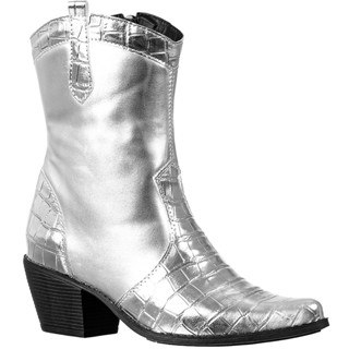 Bota Feminina Western Texana Metalizada Croco Prata
