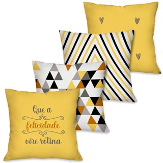 Kit 4 Capas de Almofadas 45x45 Abstrato Amarelo Love Dcorô