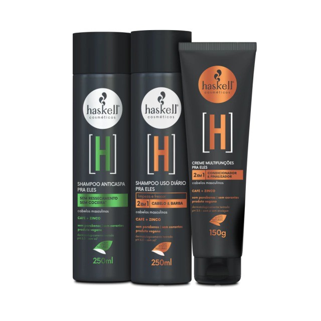 Kit Haskell H Pra Eles - Shampoo Anticaspa, Shampoo Uso Diario, Creme Multif. 250ml - Cuidados Capilares Masculinos
