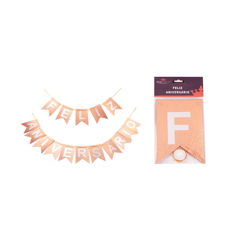 Faixa Feliz Aniversário Festa Decorativa Metalizado Rose gold