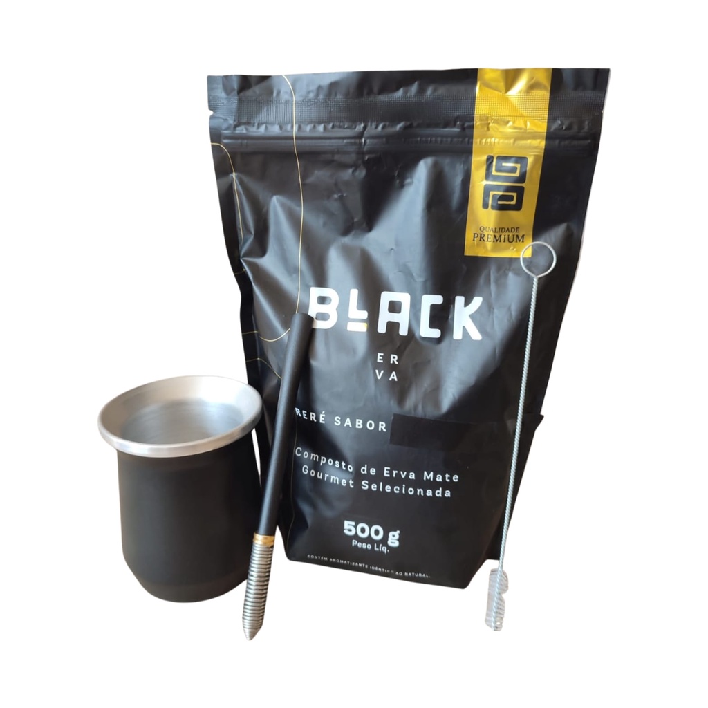 Copo tipo Cuia Térmico De Alumínio 300ml Tereré Chimarrão + Bomba mola cônica Inox Terere Chimarrão + BLACK ERVA