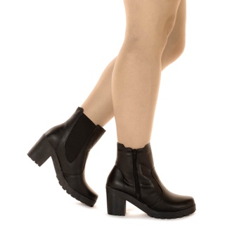 Bota Coturno Feminino Salto Baixo Cano Curto Chelsea Sola Tratorada Via Angel 6001. em Oferta na Shopee