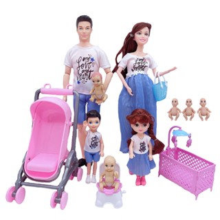 Boneca Grávida Familiar Mamãe Bebê Papai Kids Barbie Doll Set