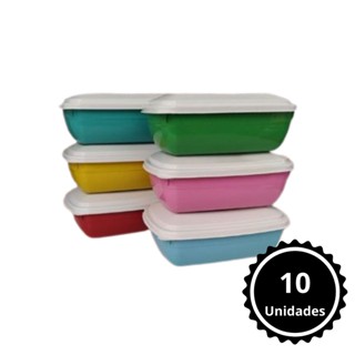 10 Potes Retangular 300ml Colorido