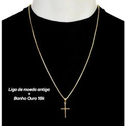 Cordão Veneziana 1,5mm Liga de Moeda Antiga + Banho de Ouro 18k (10 milésimos) + Cruz Palito
