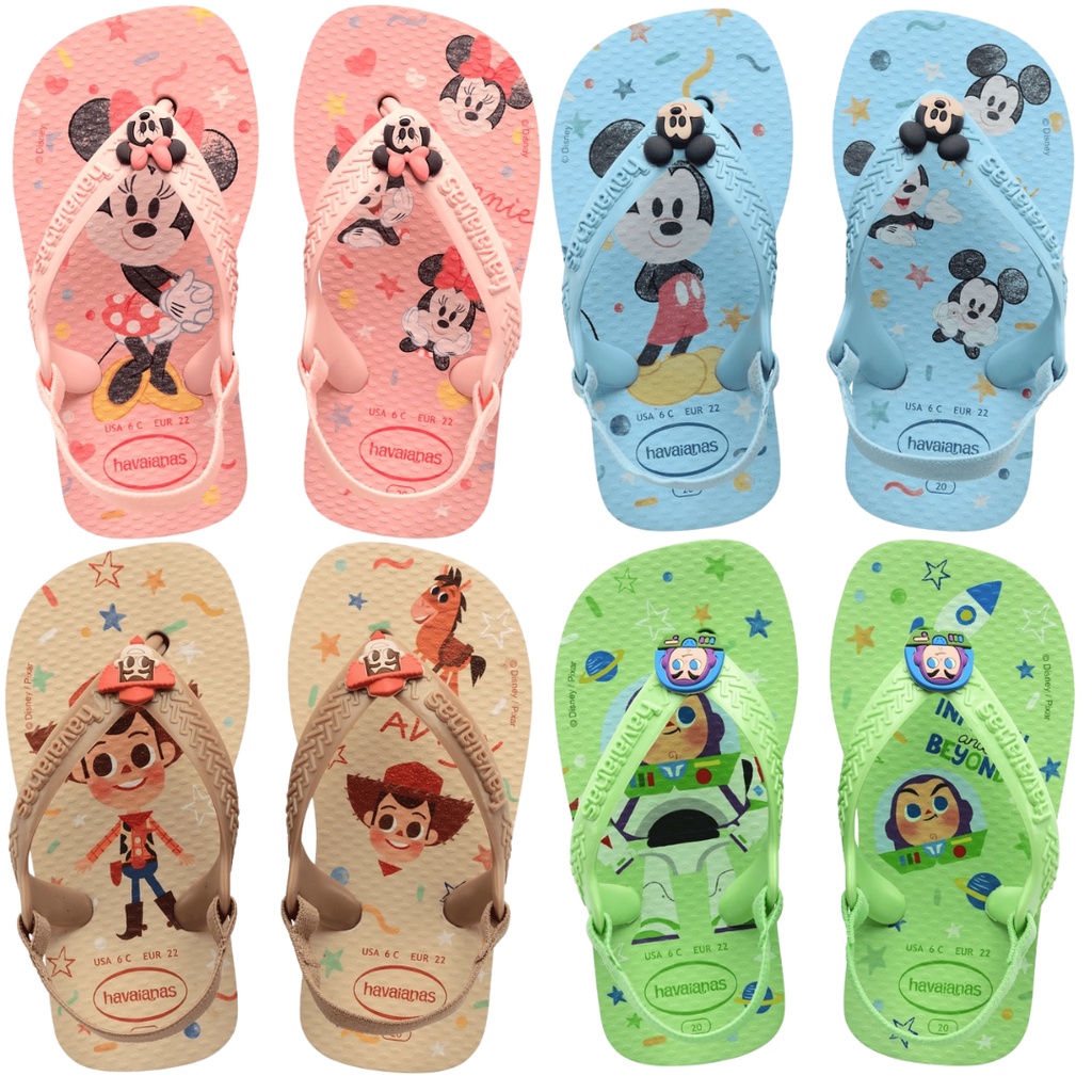 Chinelo Havaianas Elástico Baby Disney Bebê Mickey Toy Story Rei Leão Bebe Estampado