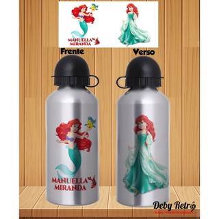 Garrafa Ariel personalizada com nome, Garrafa squeeze alumínio com nome 500ml, Garrafa pequena sereia, garrafa escolar, garrafinha infantil, garrafa de água pequena sereia, garrafa de água ariel