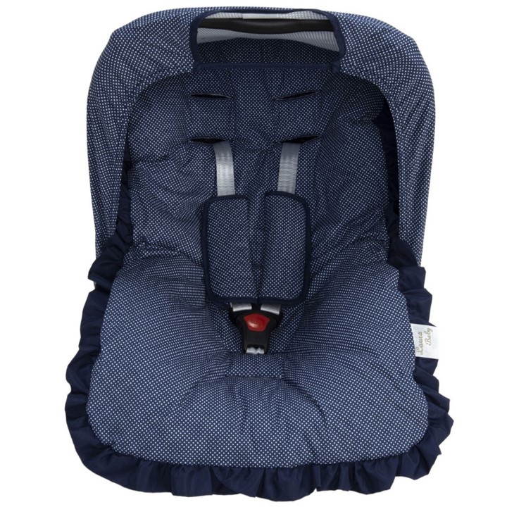 Kit para Bebê Conforto, 4 Peças, Capa, Capota, Protetor de Cinto, Poá Marinho