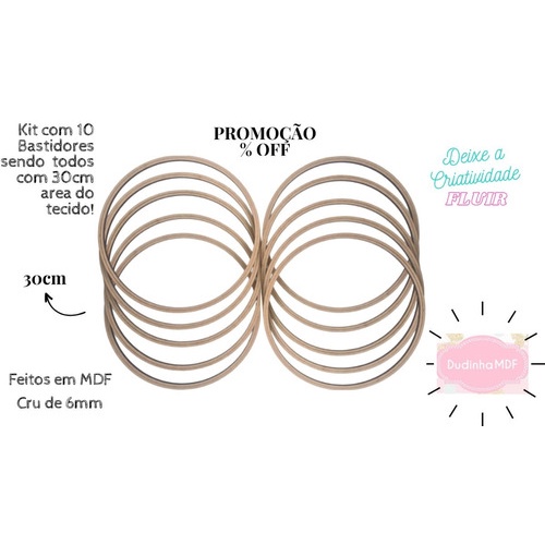Kit 10 Bastidores Com 30cm E Mdf Cru De 6mm Moldura Bordado