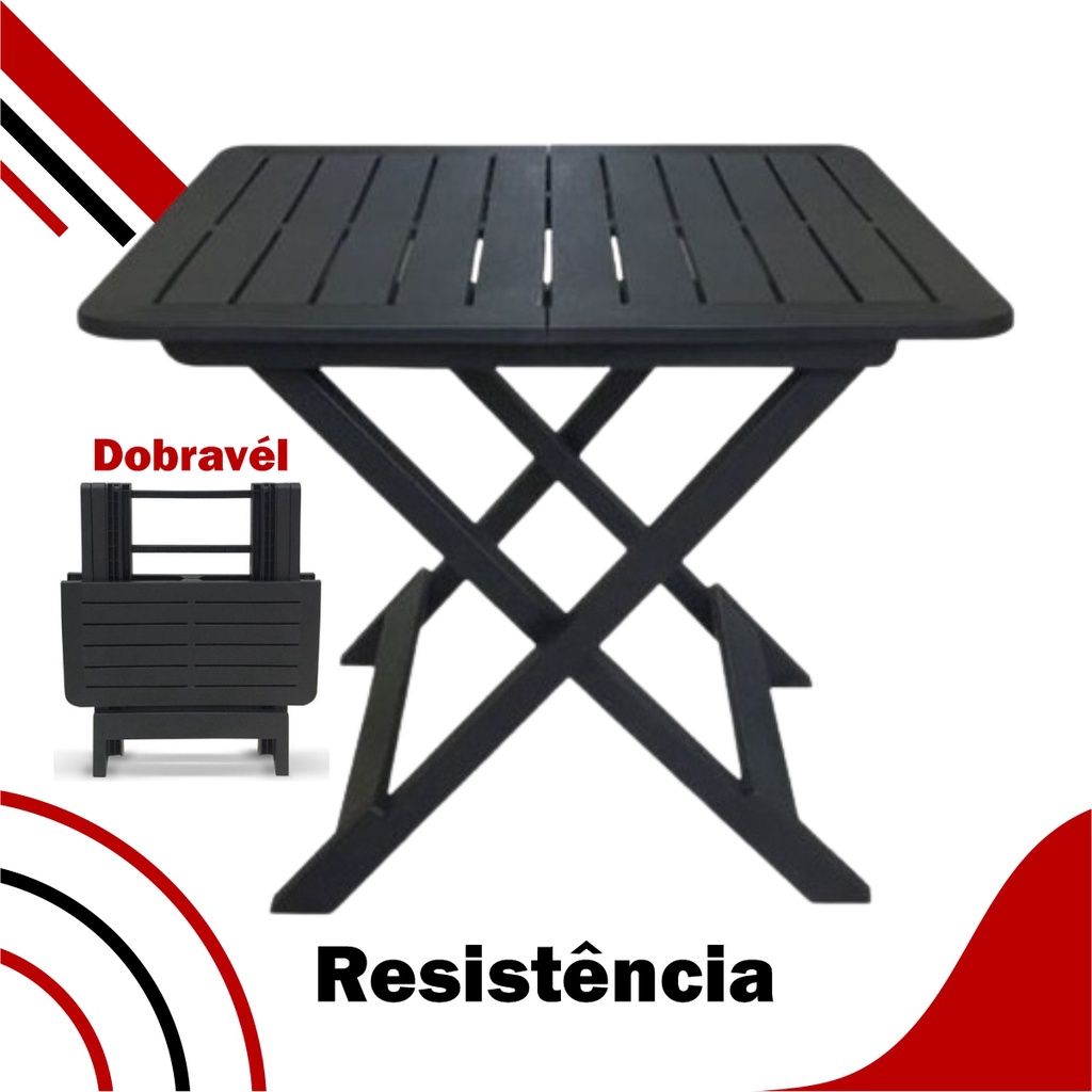 Mesa Dobrável Quadrada De Plástico Preta Multiuso Mesa de Bar Churrasqueira 80x72x70cm