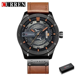 CURREN Relógio Masculino Marca Original Couro Vintage Moda Casual Desportivo Quartzo À Prova D'água Com Caixa 8301 L