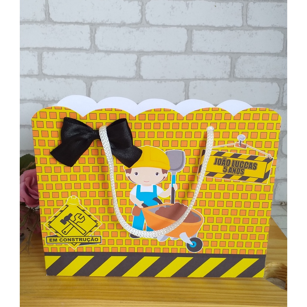Sacolinha Construção Kit festa | Personalizados | Aniversários | Papelaria Personalizada | caixinhas | Lembrancinhas