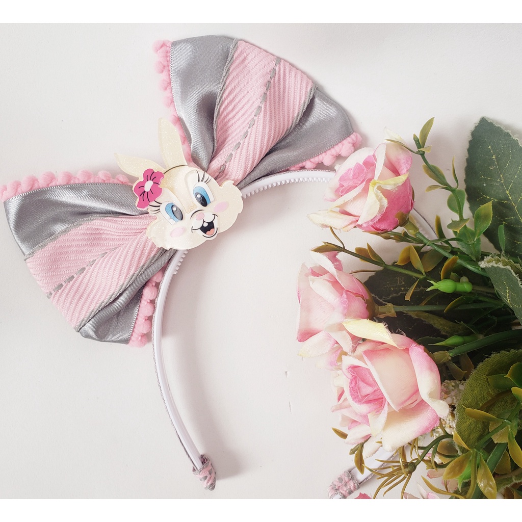Tiara Infantil com Laço em Pé Coelhinho da Páscoa