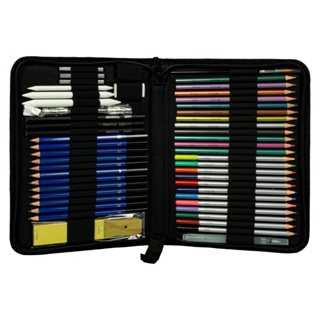Kit Estojo Lápis Azul Desenho Arte 51 Pcs Profissional em Oferta na Shopee