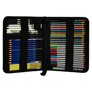 Kit Estojo Lápis Azul Desenho Arte 51 Pcs Profissional